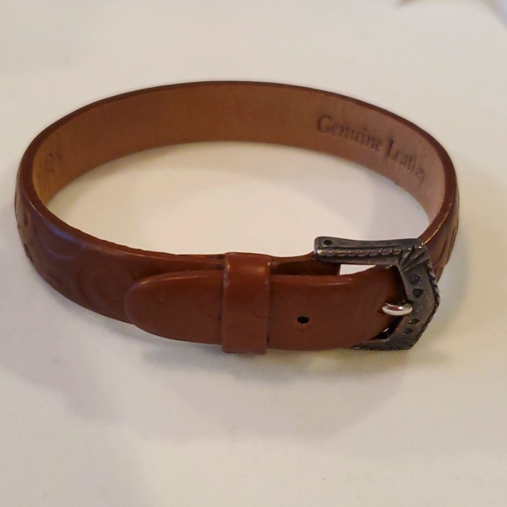 Prerogatives Brown Leather Silver Belt Buckle Bracelet